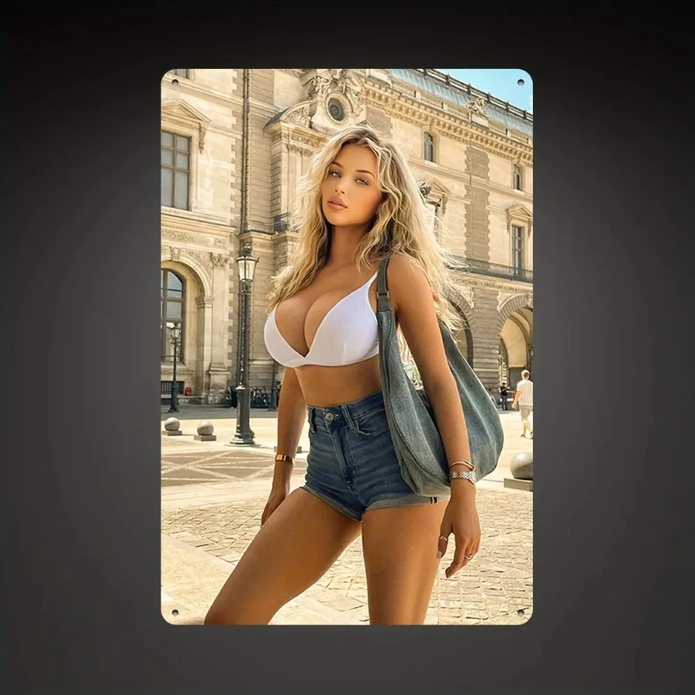 مثير شقراء نموذج جدارية معدنية 8x12 بوصة-خالية من البطارية دائم Mancave فيبي صانع لمقهى بار المرآب