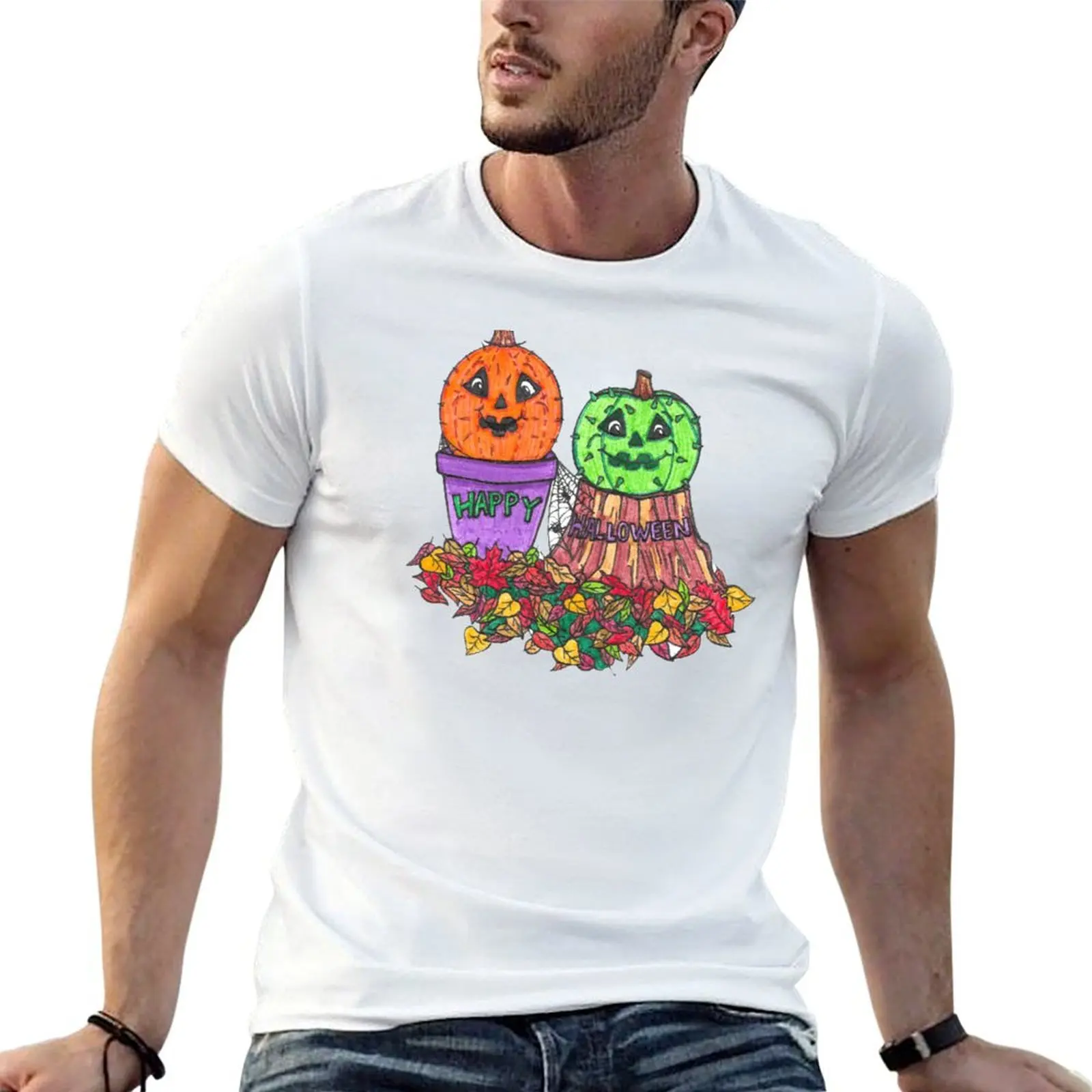 

Happy Halloween Cactus & Pumpkin T-Shirt t shirts cotton 100% anime tshirt T-Shirt