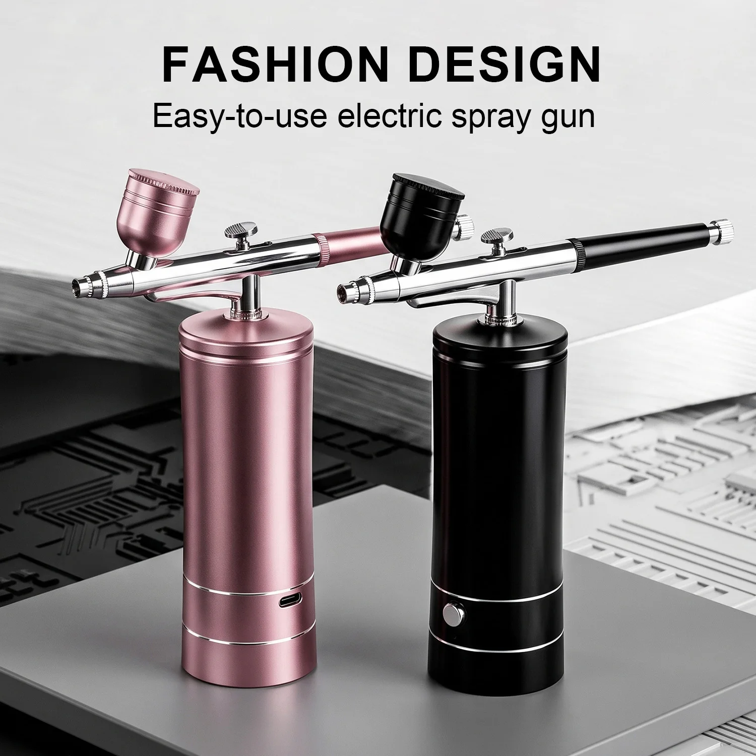 Rechargeable Handheld Airbrush Kit Wireless Airbrush Gun With Flexible Hose Micro Atomization Black Pink For Tattoo Stenciling