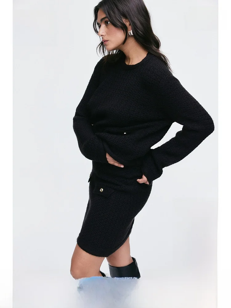 

Spring Women's Knitted Me Sweater Ele Sle Fitted Version Button ket Design Cotton Polyester Acrylic Blend ort Le...