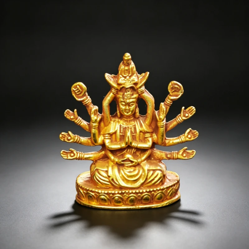 Tibetan Buddhism Thousand-Handed Guanyin Buddha Statue Religion Collection Figurine Mini Buddha Shrine Desk Accessories