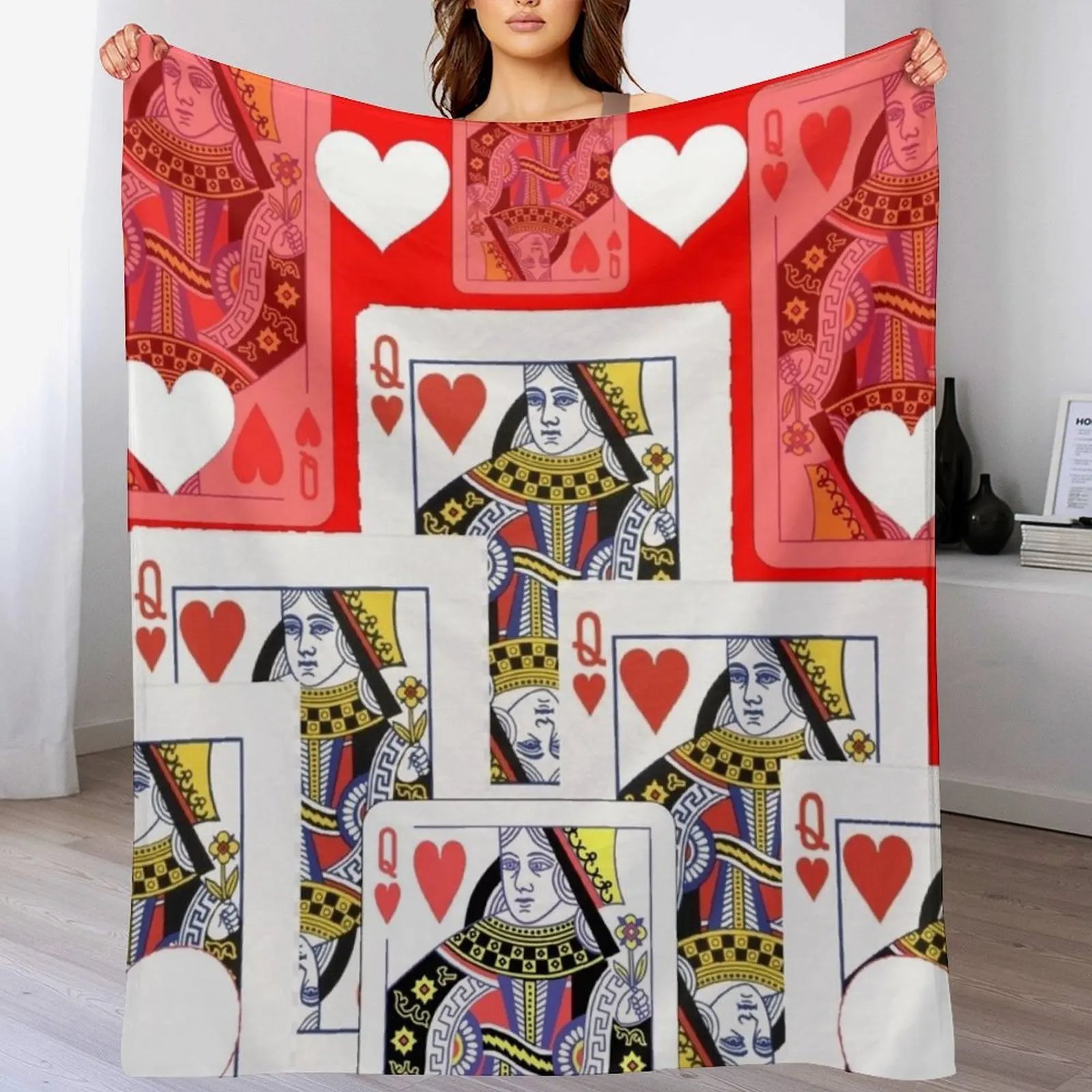 RED-WHITECASINO QUEEN HEART PLAYING CARDS Throw Blanket Hairys Summer Beddings Single Warm Blankets