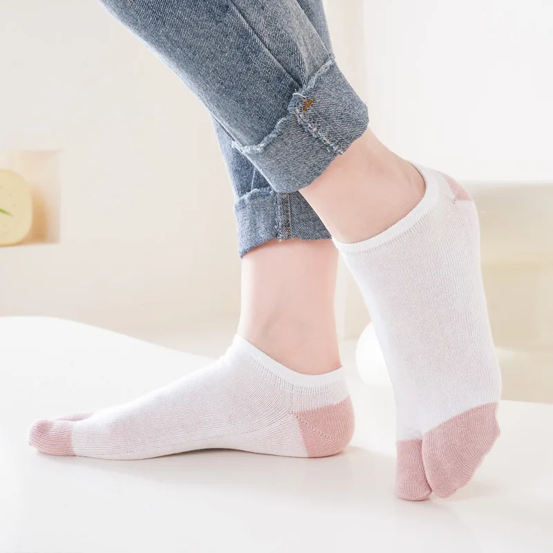 

5 Pairs Thin Women's Two-toe Socks Short Tube Two-finger Socks Summer Split-toe Low-top Flip-flops Contrasting Colors Tabi Sock