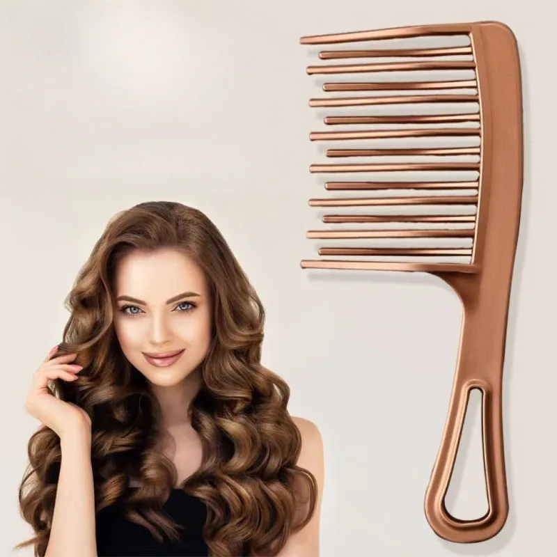 Двухрядный женский эксклюзивный расческа для завивки волос с большими и широкими зубьями, розовое золото, широкий дизайн с зубцами, антистатический для всех типов волос