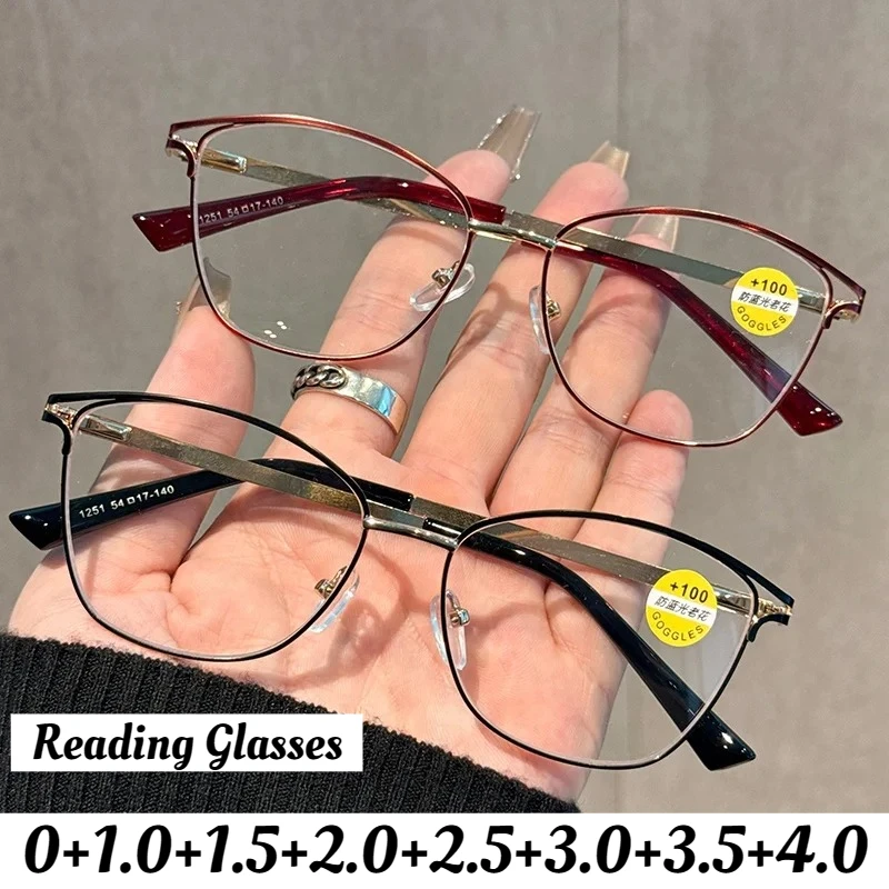 

Unisex New Blue Light Blocking Reading Glasses Men's and Women's New Fashion Cat Eye Personalized Frames HD Reading Glasses +4.0