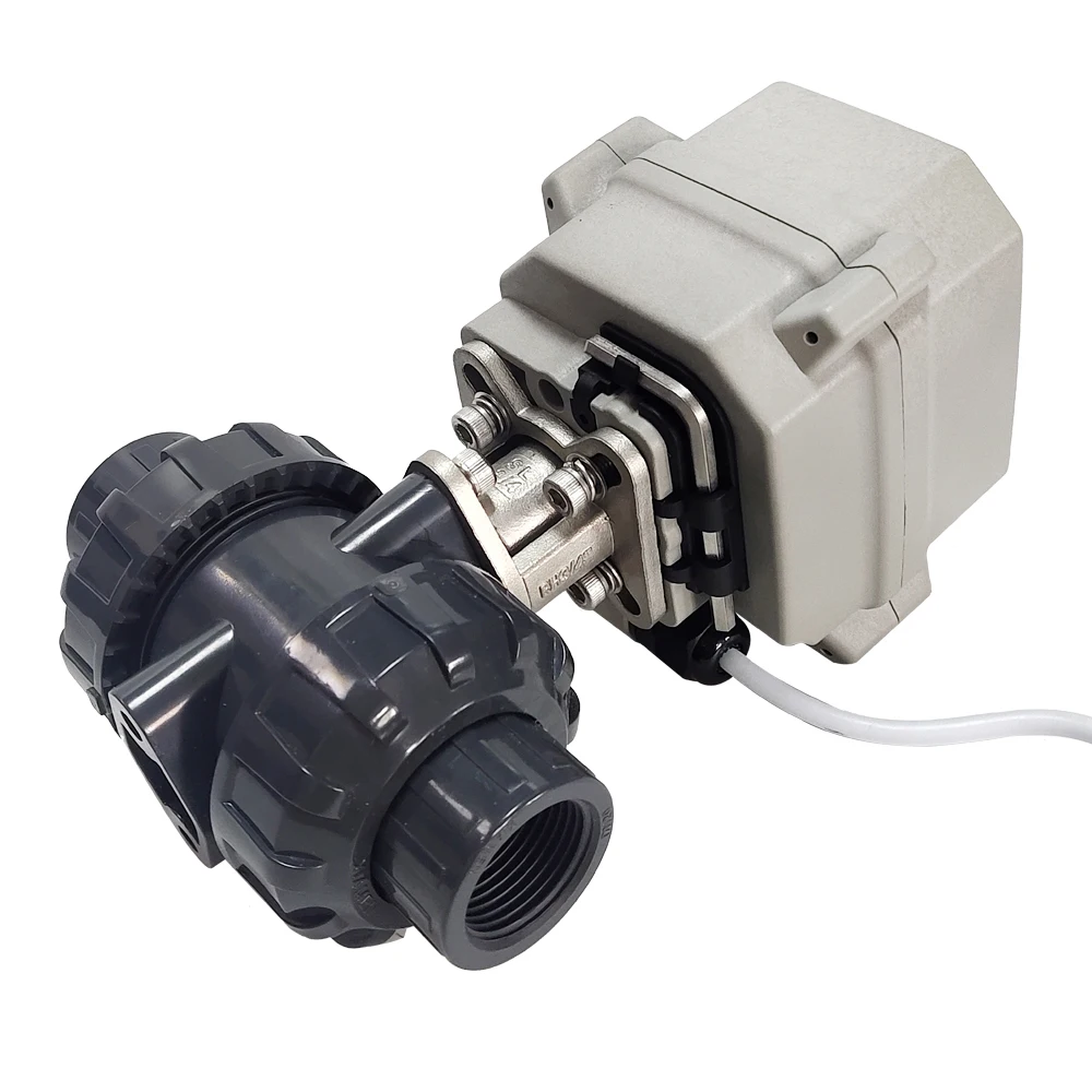 DN20 2 Way Electronic Valve Plastic True Union End 110V to 230V Motorised Water valve CE certifed metal gears for chemical flow