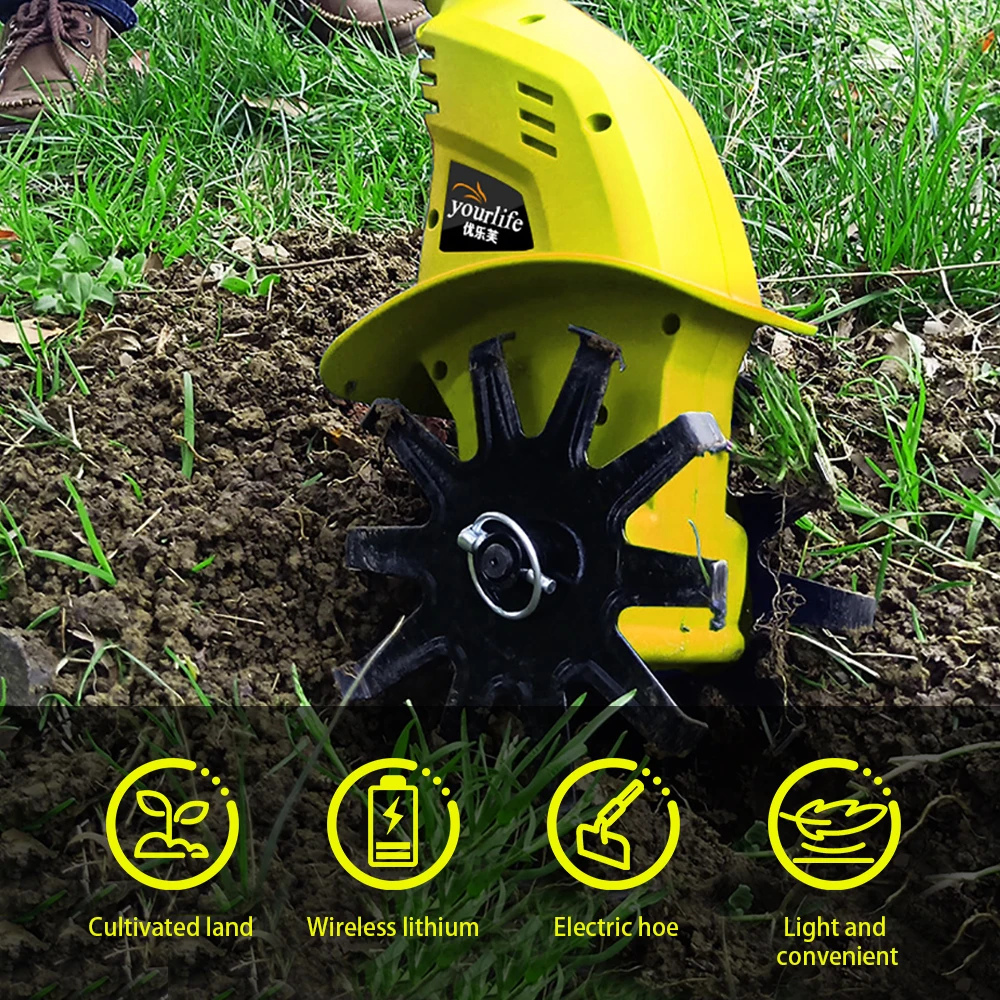 20v lítio elétrico rotativo leme mini cultivador microplough afrouxador leve agrícola solo turner enxada elétrica