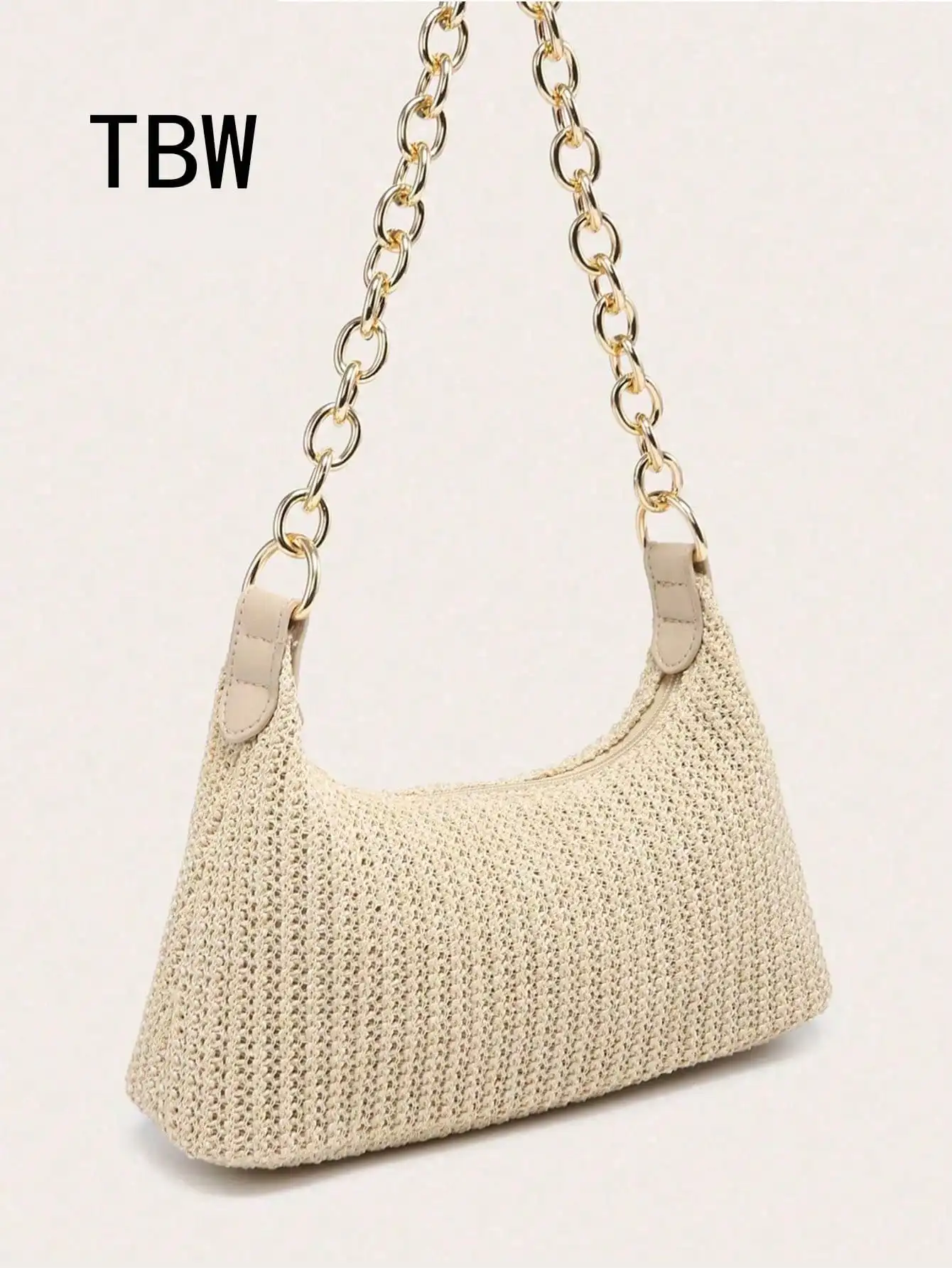 Women's Underarm Shoulder Bag, Square Metal Chain, Large Capacity, Lightweight, Casual & Fashionable Beach Vacation Style, Suitable For Shopping,Straw Bag