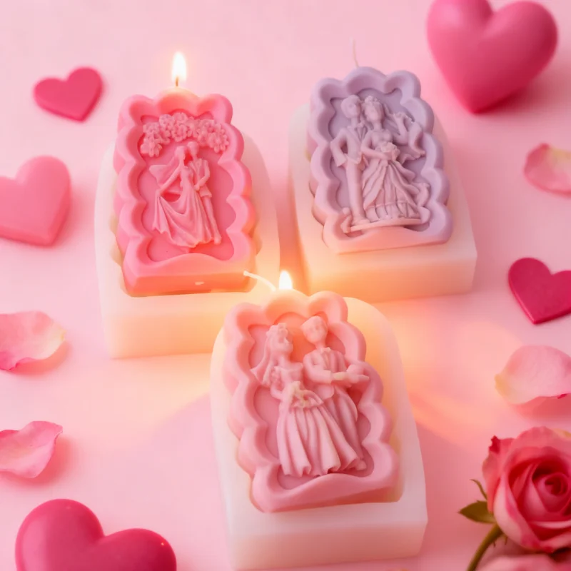 3D Romantische Braut und Bräutigam Paar Silikonform Relief Blumen Welle Harz Gips Seifenform Valentinstag Deko Kerzenzubehör