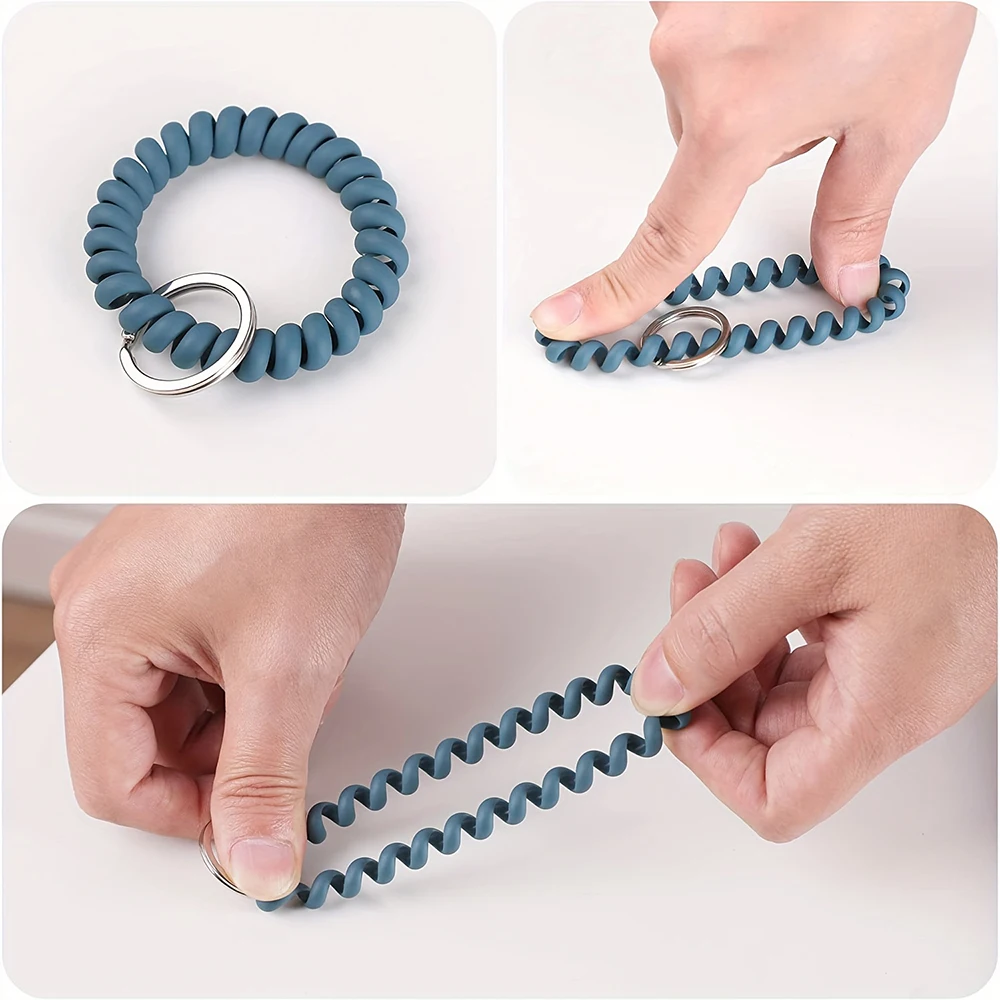 6PCS Spiral Coil Wrist Keychains Spring Flexible Spiral Wrist Coil ​Wrist Band Bracelet Key Ring for Outdoor Sports