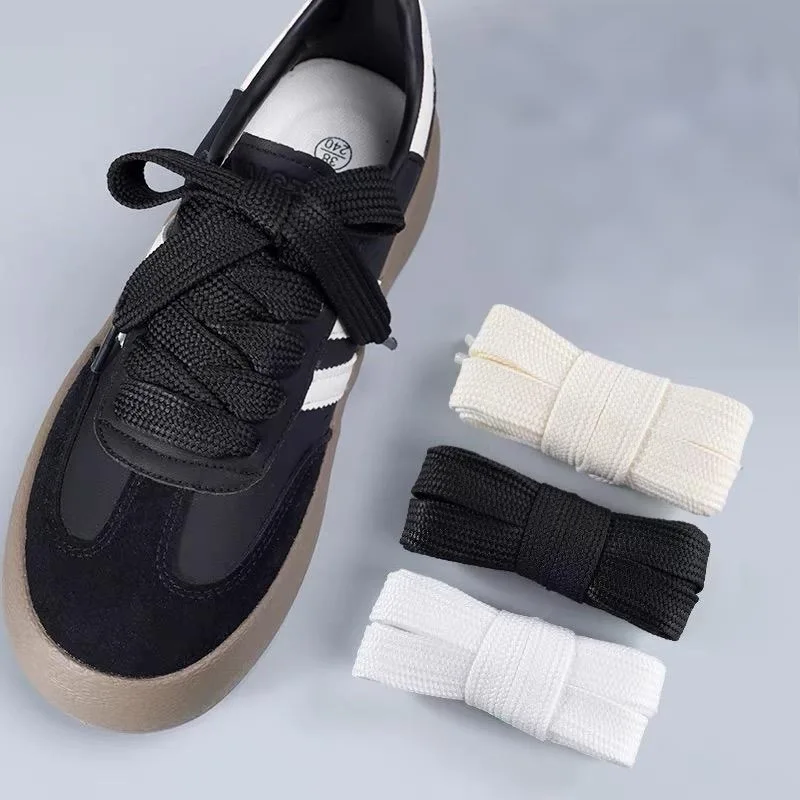 1 Paar 2 cm breite flache Schnürsenkel weiß schwarz Schnürsenkel für Sneaker Sport Casual Sport Schnürsenkel Frühling Herbst Schnürsenkel – Detail 3