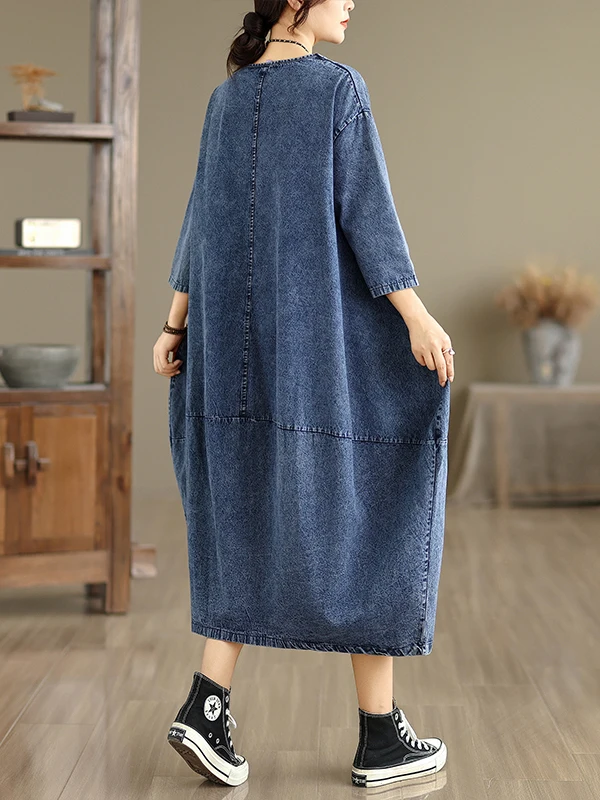 Retro Denim largo Dr mujer principios de primavera otoño nuevo artístico suelto Casual adelgazamiento Dr corte recto ort Sve redondo Ne