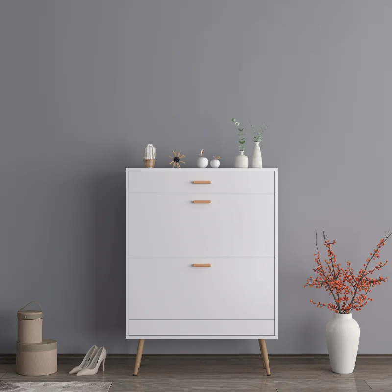 

Shoe Cabinet, 16 Pair Shoe Rack Storage Organizer with 2 Flip Drawers, White Entryway Shoe Storage Cabinet for Heels, Boots