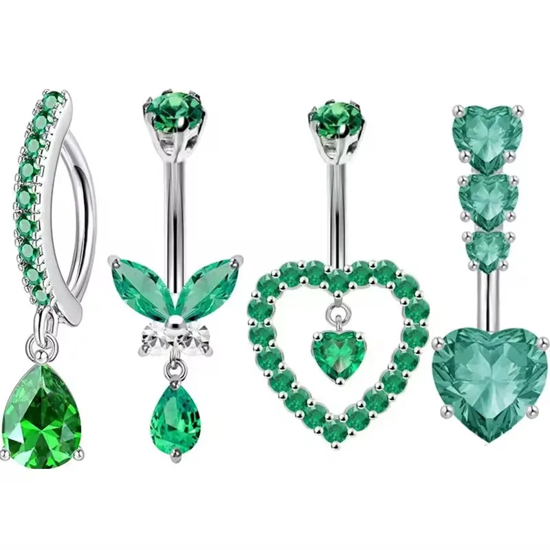 4PCS Butterfly Belly Button Ring Set For Women Fashion Heart Navel Piercing Jewelry Belly Barbell Pack Piercing Ombligo Lote