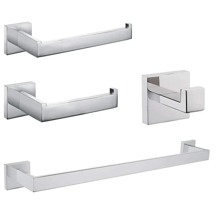 Hot Selling 304 Stainless Steel 4-Piece Bathroom Hardware Set Wall-Mounted Chrome Towel Bar Kit Premium Bathroom Accessories