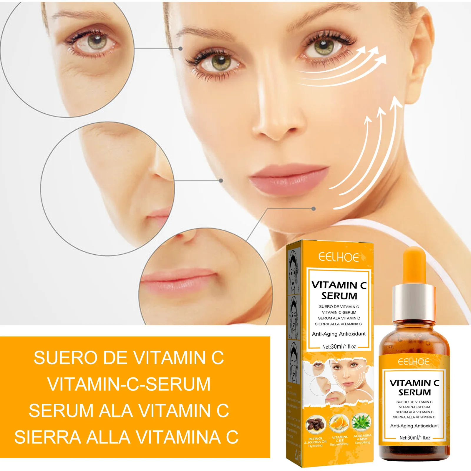 Suero de vitamina C para la cara, elimina manchas oscuras, desvanece la pigmentación, Melasma, tensa, hidrata, blanquea, esencia antiarrugas ordinaria