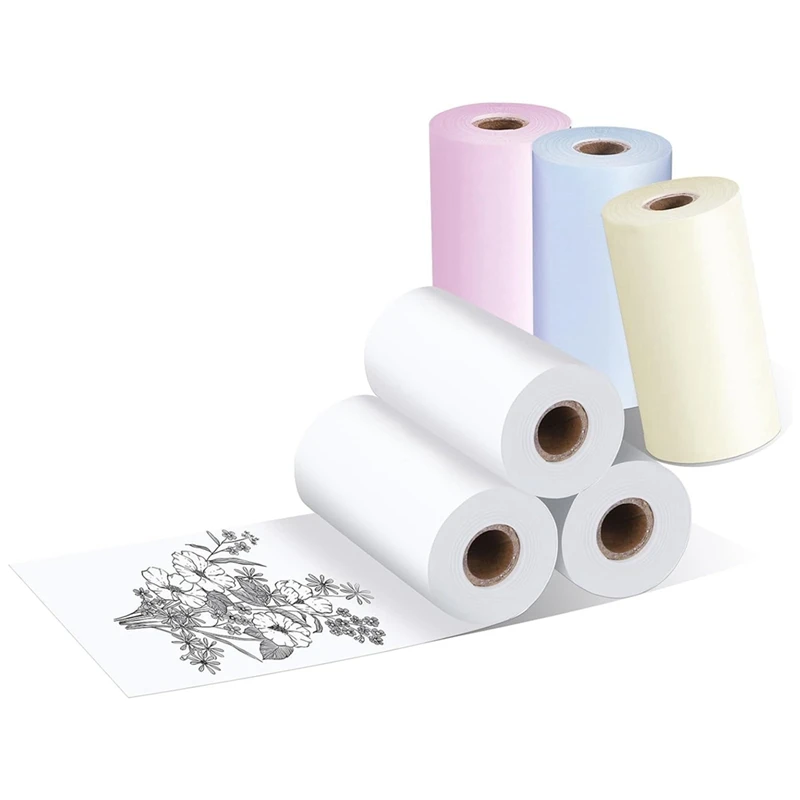 1 Set Mini Printer Paper Inkless Sticker Printer For Inkless Portable Paperang Thermal Pocket Printer 57Mm X 30Mm, 6 Rolls