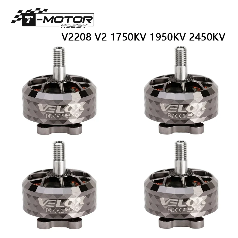 

T-Motor VELOX VELOCE V2208 V2 1750KV 1950KV 2450KV 4-6S Brushless Motor W/4mmTitanium alloy shaft 5inch propeller for FPV Drone