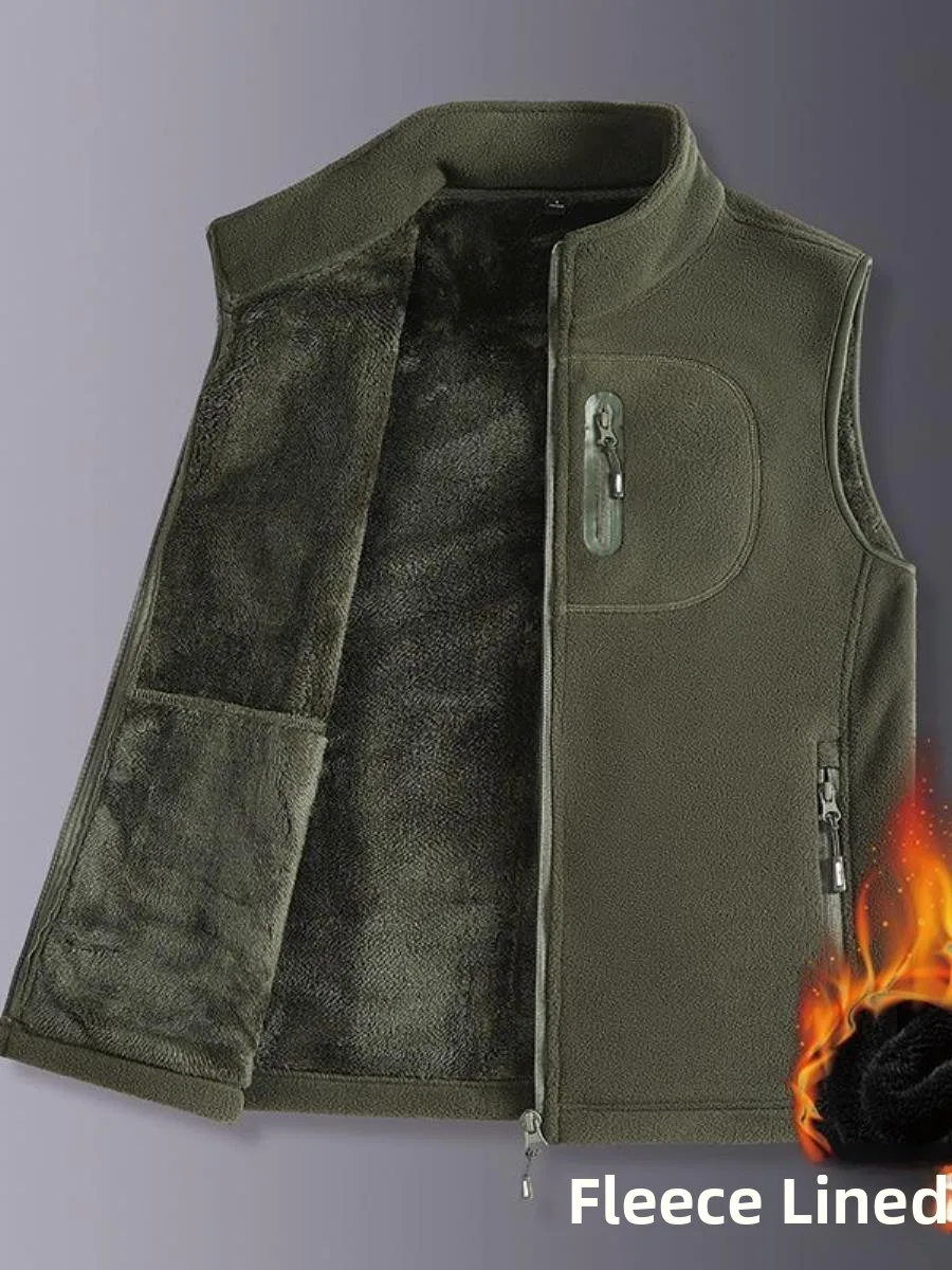 

New Men's Fce Lined Corduroy Autumn Winter Vest Jaet Casual Svel Outdoor Large Size Loose Fit Zipper Closure