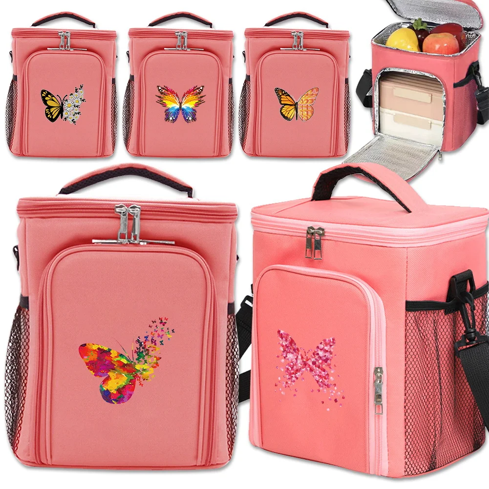 

Ice Pack Lunch Bag Thermal Cooler Bag Food Box Butterfly Printing Series Pink Large Capacity Insulated Picnic Lunch Case