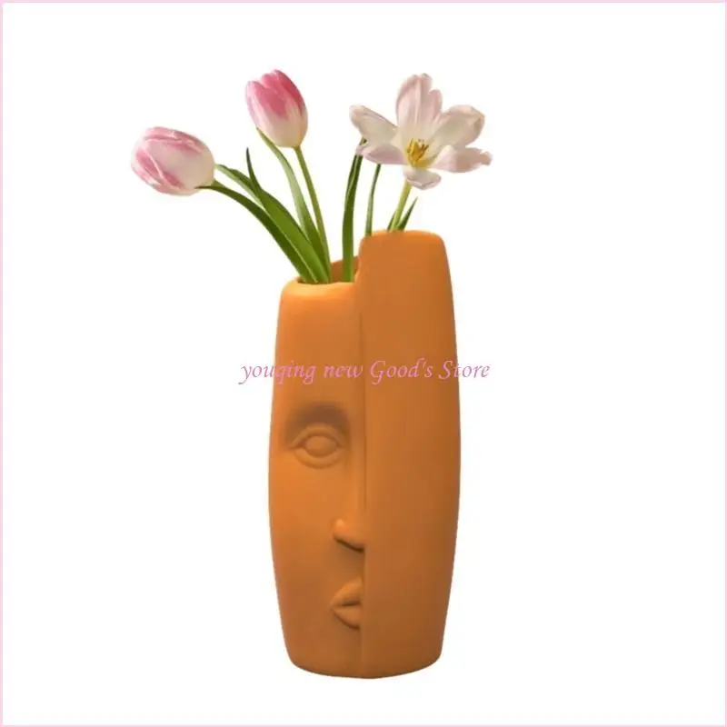 

57QA Geometric Human Face Art Gypsum Silicone Mold Vase Storage Box Mold for Making Plants Flower Pot Pen Holder