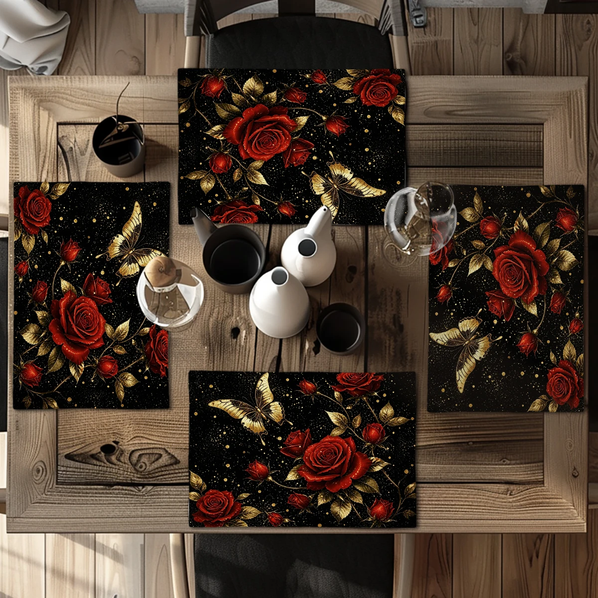 Black Love Royal Couple Pattern Polyester Placemat, Decorative Dining Table Mat for Home Party Daily Table Use