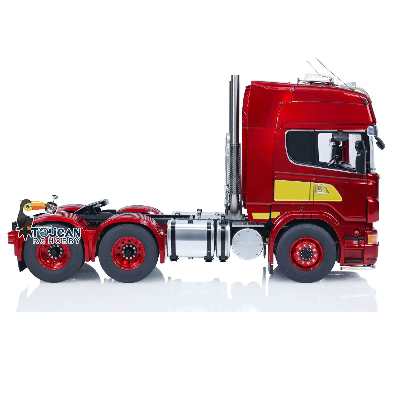 Lesu 1/14 rc caminhão trator 6x6 modelo de chassi de metal personalizado carros de controle remoto unidade de fumar luzes sons brinquedo hzh1635