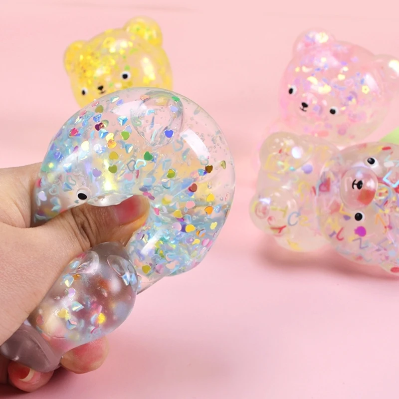 Sequins Bear Soft Squeeze Toy TPR JellyBear Toy Kids Stress Relief Toy