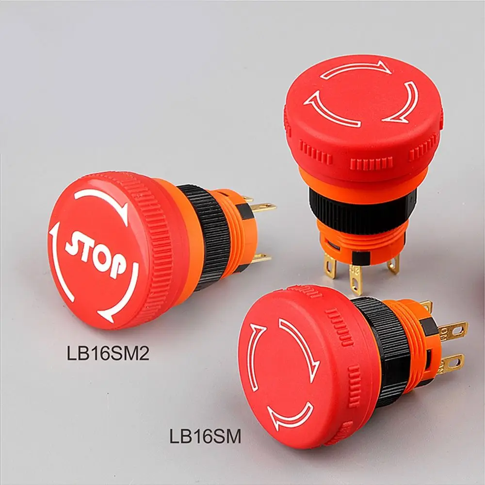 1Pcs 16mm Emergency Stop Push Button Switch 6Amp Current 1NO1NC Mushroom Stop Button Plastic Red Head