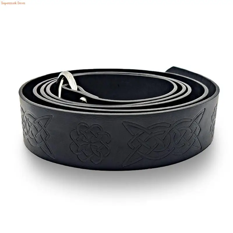 Q5WE Vintage Belt For men Cosplay Knight Full Texture Western Engraved Tooled Leather