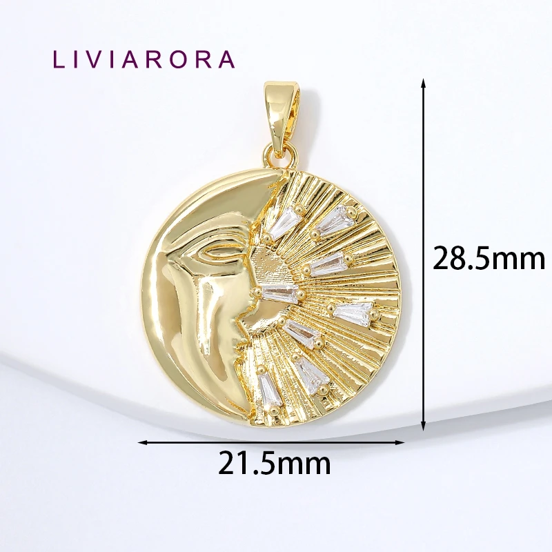 1/2/3Pcs 18K Gold Plated Brass Moon Face Sun Pendant For Jewelry Making,Baguette CZ Round Medallion Charms For Necklace Making