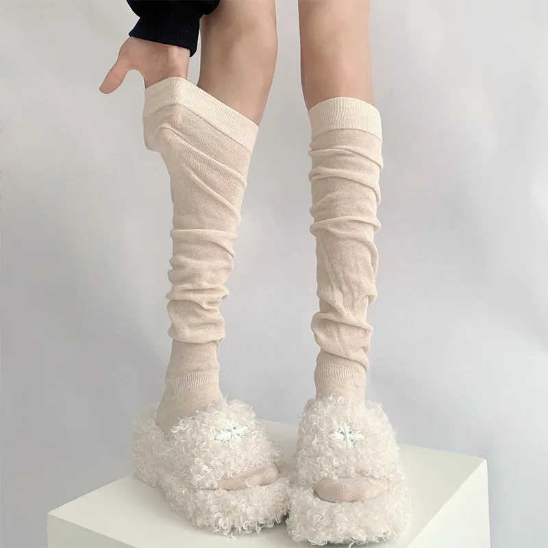 Purcoral 2026 Women Slouch Over Knee Socks Thin Knit Leg Warmers Aesthetic Pleated Stacked Long Socks
