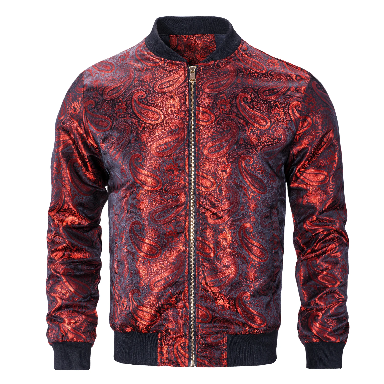 

Hi-Tie Burgundy Mens Jacket Jacquard Lightweight Bomber Casual Jacket Windbreaker Baseball Uniform Outdoor Sport Zipper Coat