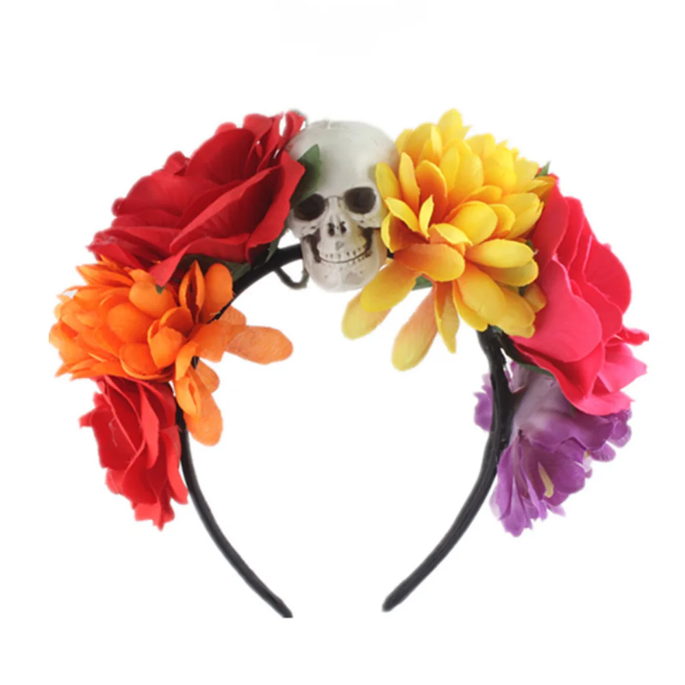 Diadema de flores mexicana, accesorios para el cabello para Halloween, día festivo de los muertos