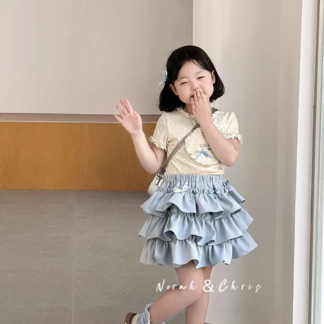 Girls skirt 2026 Spring and Autumn New Net Red Soft Waxy Sweet Children's Bow Cake Skirt High Waist Skirt Pengpeng Skirt