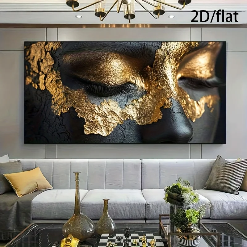 

2D/flat Frameless Black Woman Golden Fragment Portrait Painting Canvas Painting,for Modern Bedroom and Living Room Wall Art Deco