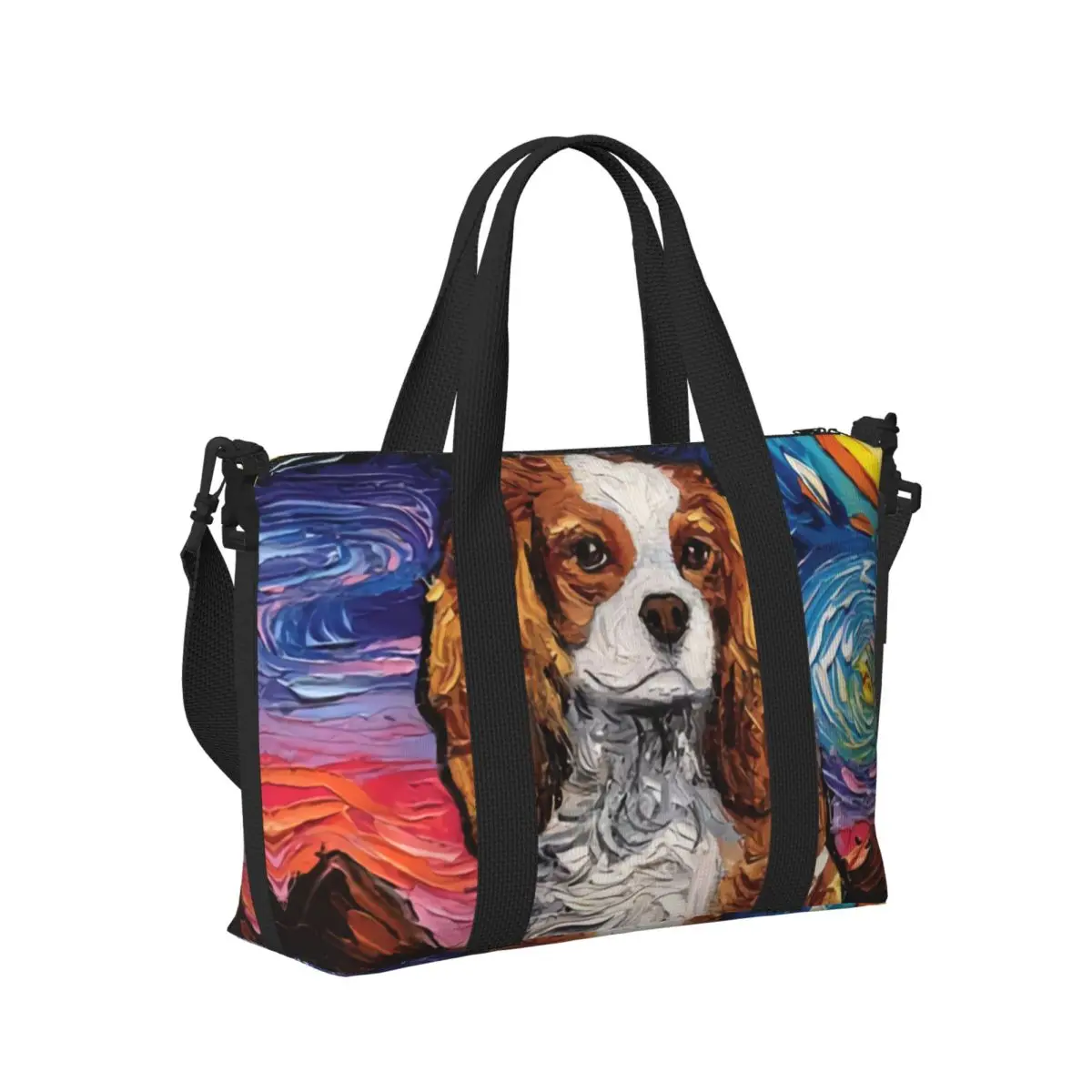 Benutzerdefinierte Cavalier King Charles Spaniel Haustierporträts Kunst Strand-Einkaufstasche für Frauen Hund großes Fach Gym Strand Reisetaschen