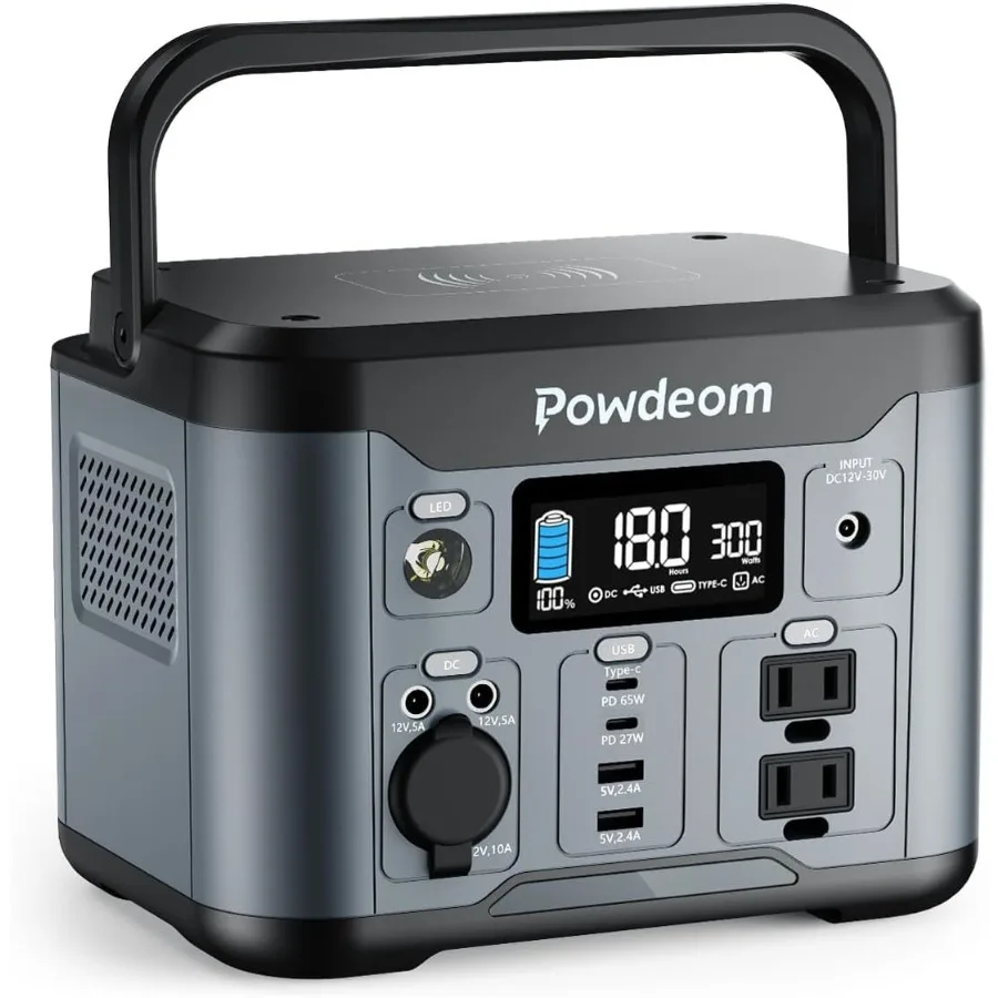 300W Portable Power Station 296Wh Power Bank with AC Outlet for Camping Outdoor Adventures Home Emergency Backup Solar Generato