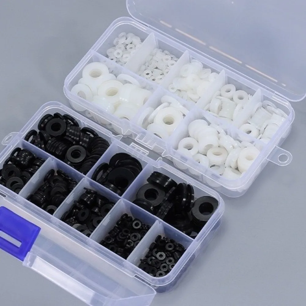 210/350/500pcs Black White Nylon Washers Multi-Size M2-M10 Gasket Ring Kit Corrosion-Resistant Flat Washer