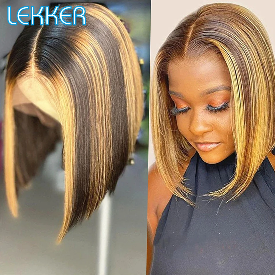 100% Part Front Lekker Straight Wigs Human Highlight Short T