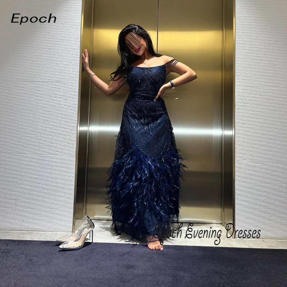 Epoch-vestido de noche Formal para mujer, traje elegante con plumas y lentejuelas, largo hasta el suelo, hombros descubiertos, 2024