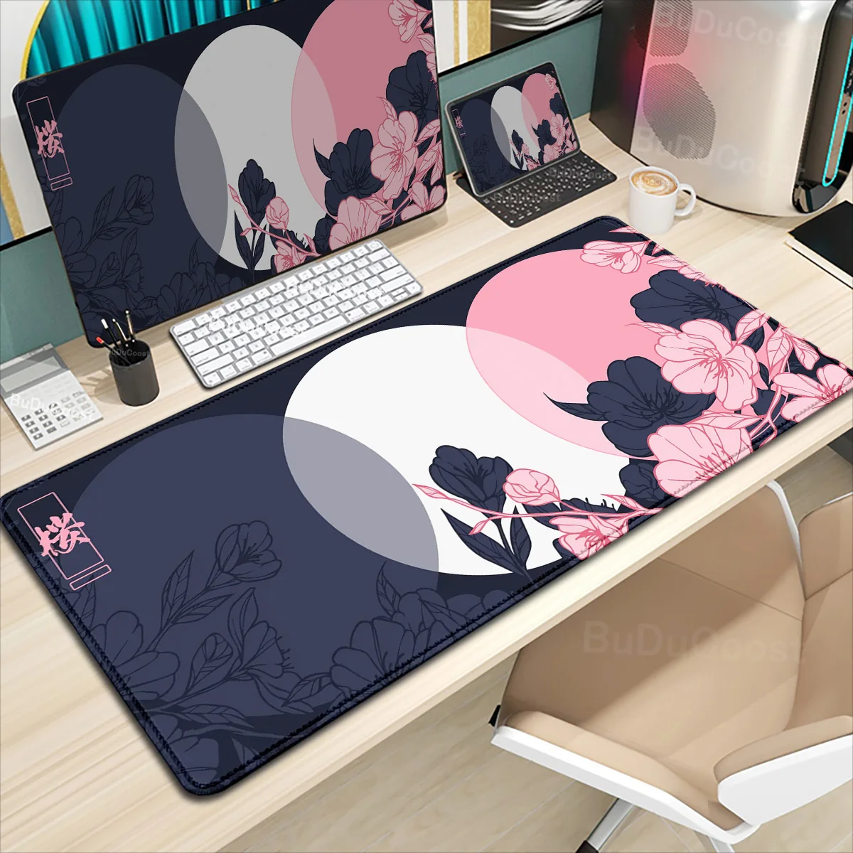 

New Pink Cherry Blossoms Lock Edge Mousepad XXL Large Natural Rubber Deskmat Antislip Game Accessories Keyboard Sakura Mouse Pad