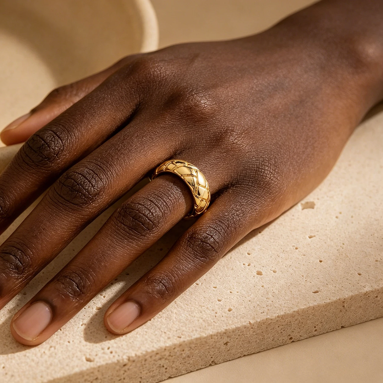 Trendy Gold Plated Quilted Dome Rings Minimalist Stackable Chunky Band Finger Ring for Women Everyday Wear Jewelry Gift Anillos