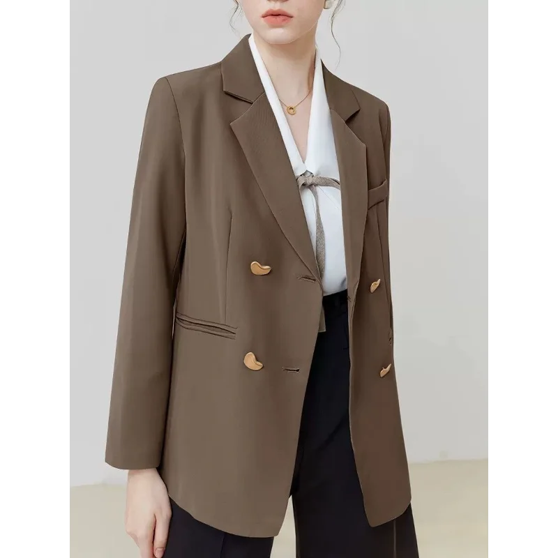 Spring Autumn New Versatile Fashionable Elegant Gray Small Suit Loose Trendy British Style Mid-Length Senior Suit