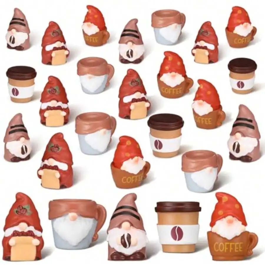 60 Pcs Mini Coffee Resin Gnomes Tiny Fall Brown Gnome Statues Miniature Figurines For Hide And Seek Little Statue For Landscape