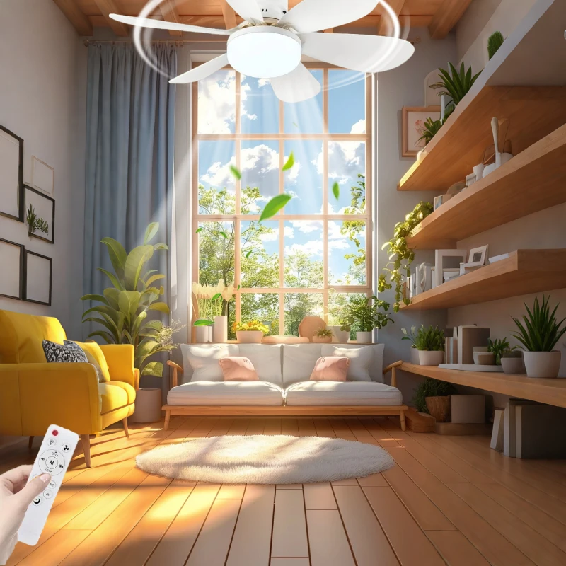 Ceiling Fan with Light E27 52CM Fan Light with Remote Control Super Quiet Socket Ceiling Fan for Bedroom Kitchen Home Lighting