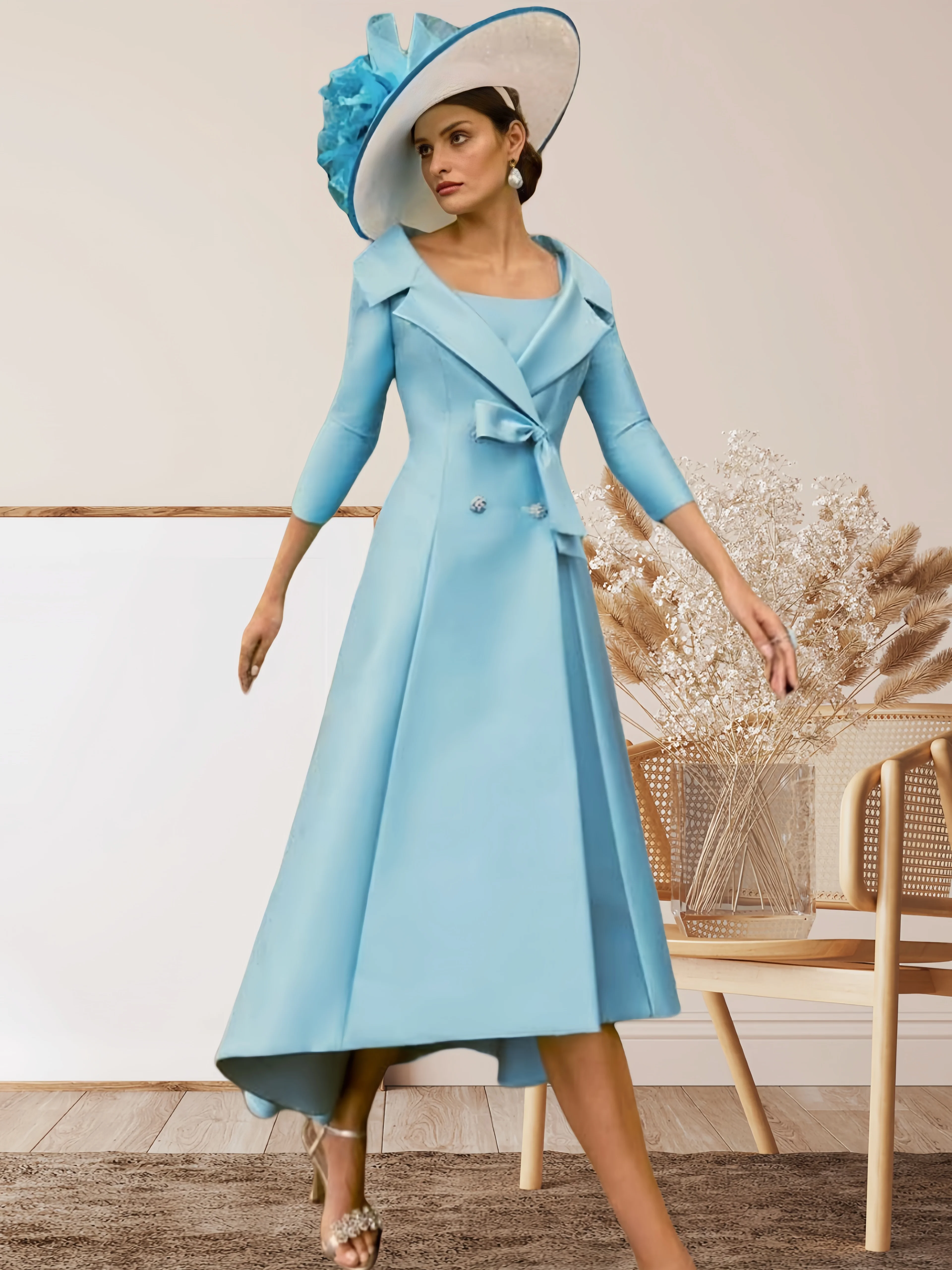 A-Line Mother of the Bride Dresses Elegant Dress Formal Wedding Ankle Length 3/4 Length Sleeve Shirt Collar with Button 2025