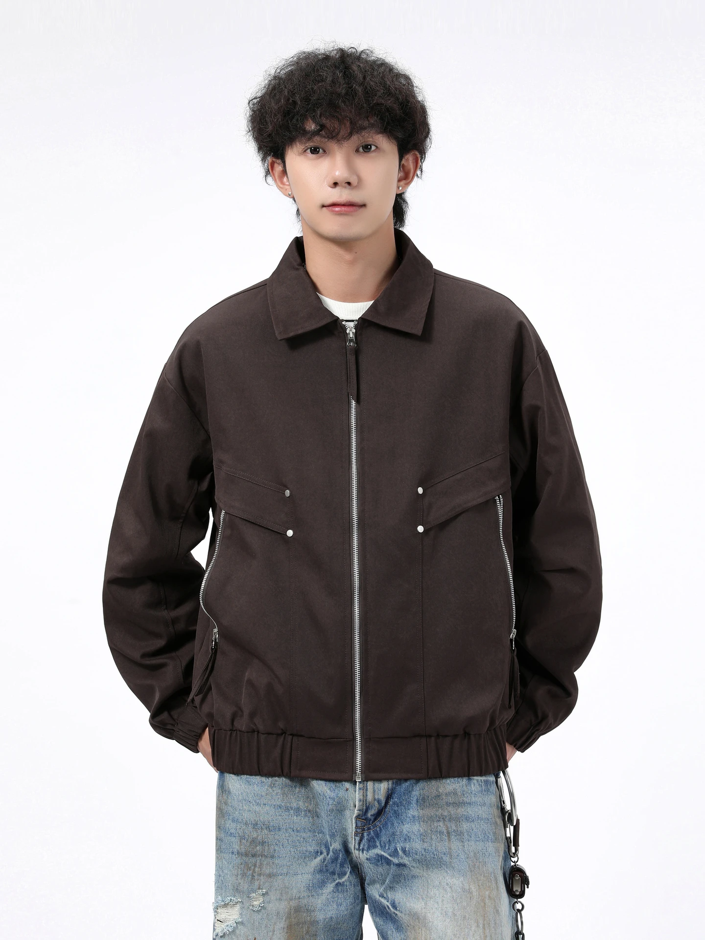 

Свободная куртка в стиле ретро для работы, с воротником, весенняя, повседневная, универсальная, для пар, верхняя одежда в американском винтажном стиле, из полиэфирного волокна