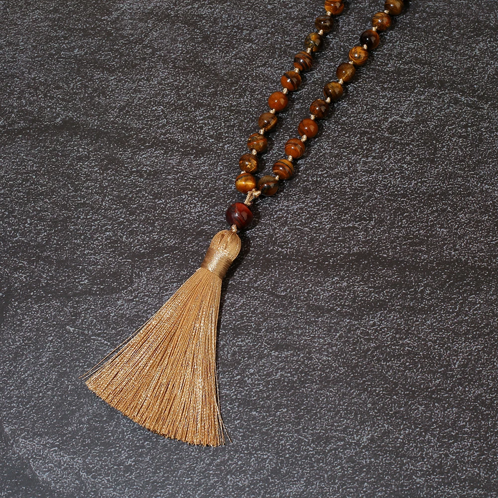 8mm Natürliche Gelbe Tigerauge-Perlenkette 108 Mala-Halskette Meditations-Gebetskette Japamala-Schmuck für Männer und Frauen – Detail 5