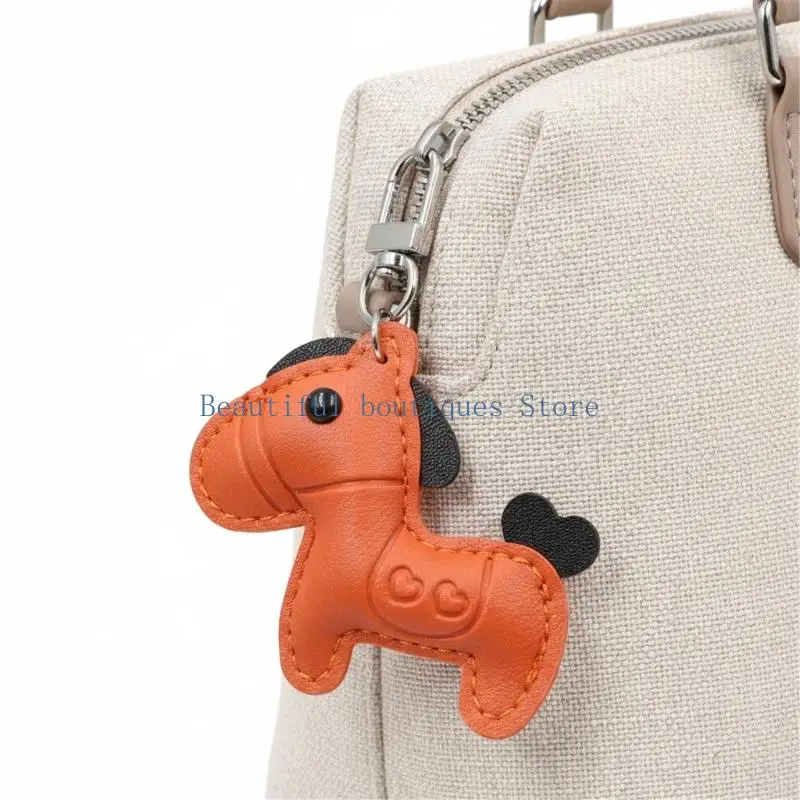 U4LF Stylish Equestrian Keychain Accessory Bag Charm Leather Texture for Car Keys